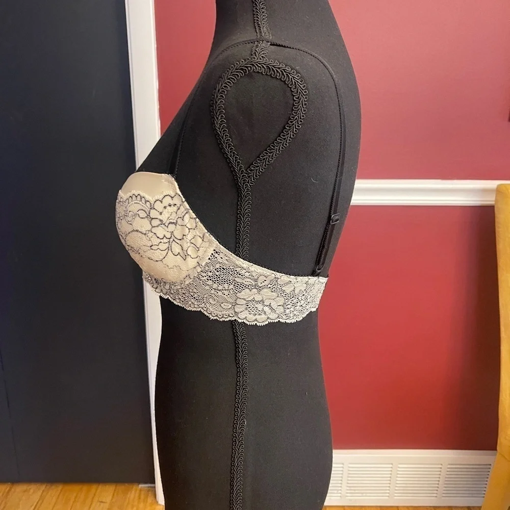 Victoria's Secret Lace Overlay Bra - Black and Cream